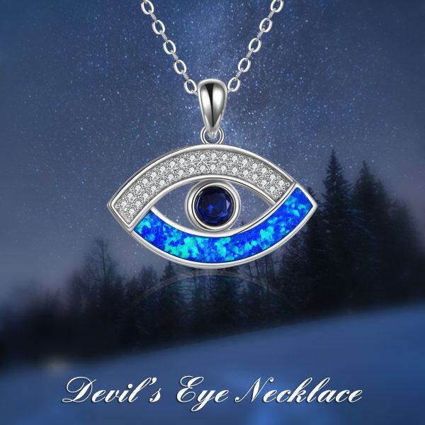 Sterling Silver Blue Opal Evil Eye Pandant Necklace-2