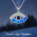 wholesale 925 Sterling Silver Blue Opal Evil Eye Pendant Necklace - Greek Protection -0-2
