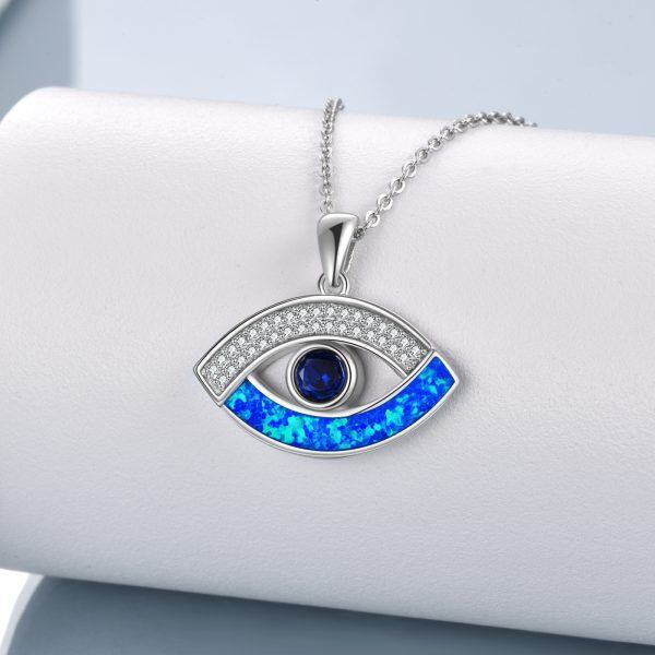 Sterling Silver Blue Opal Evil Eye Pandant Necklace-4