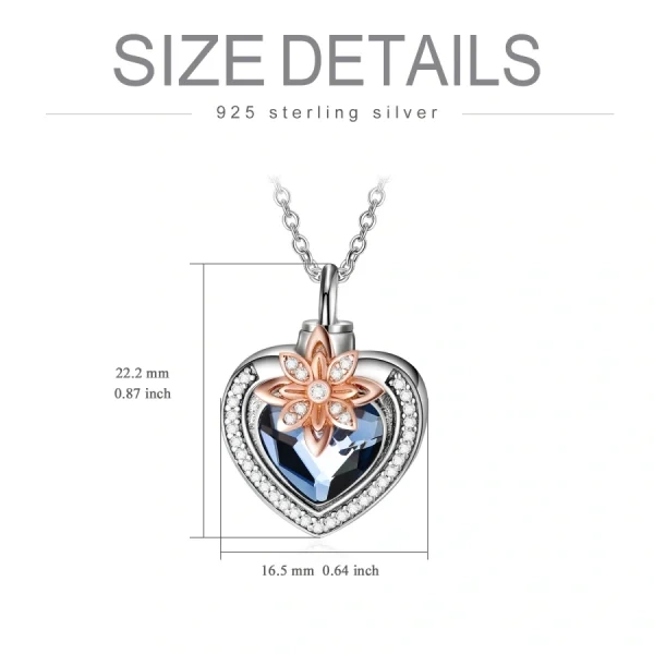 Sterling Silver Flower Heart Urn Necklace With Crystal-1