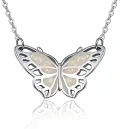 wholesale 925 Sterling Silver White Fire Opal Butterfly Pendant Necklace for Women Girls Gifts Jewelry Accessories 45cm Chain Length-0-0