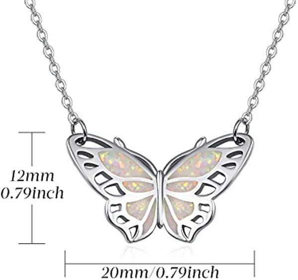 Sterling Silver Opal Butterfly Pendant Necklace-1