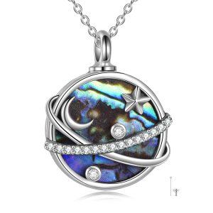 Sterling Silver Abalone Shell Planet Urn Necklace -0