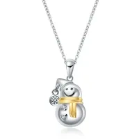 wholesale 925 Sterling Silver Snowman Crystal Pendant Necklace for Girls & Teenagers- Two Tone