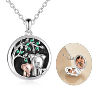wholesale 925 Sterling Silver Elephant & Tree Photo Locket Pendant Necklace for Mother and Daughter- Oxidized/Oxidised