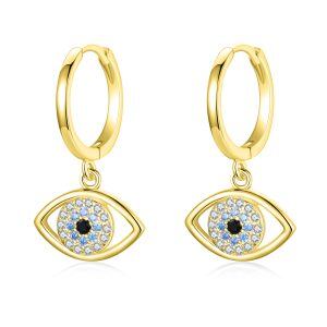 Sterling Silver With Gold Plated Evil Eye Drop Earrings-0