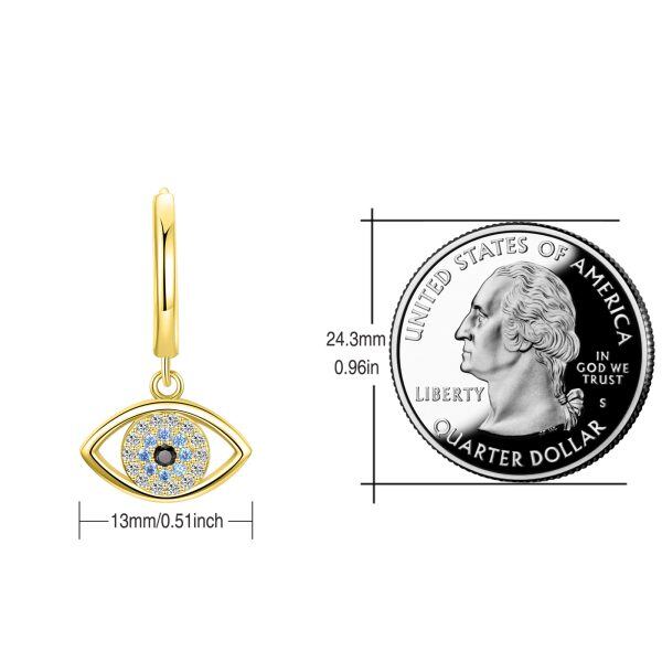 Sterling Silver With Gold Plated Evil Eye Drop Earrings-1