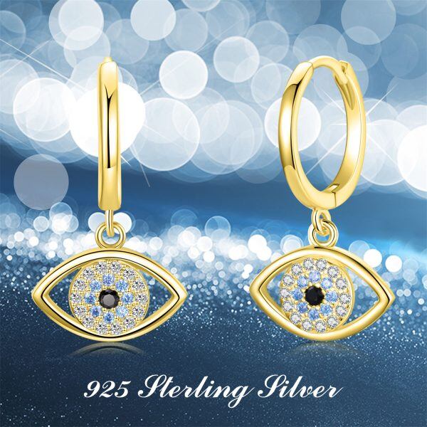 Sterling Silver With Gold Plated Evil Eye Drop Earrings-3