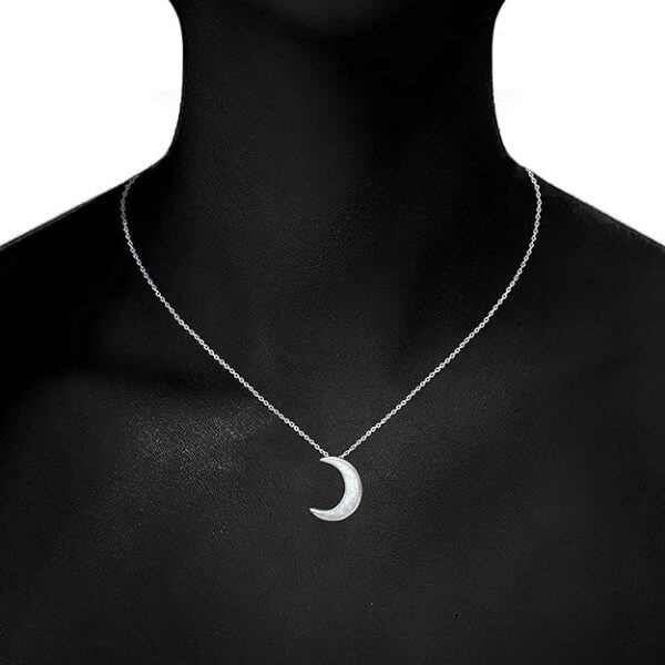 Sterling Silver Opal Moon Pendant Necklace-3