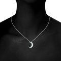 wholesale 925 Sterling Silver Crescent Moon Synthetic Opal Pendant Necklace for Women's Gifts-0-3