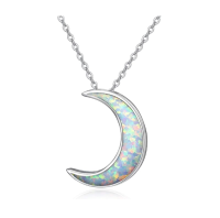 wholesale 925 Sterling Silver Crescent Moon Synthetic Opal Pendant Necklace for Women's Gifts- Rhodium Plated