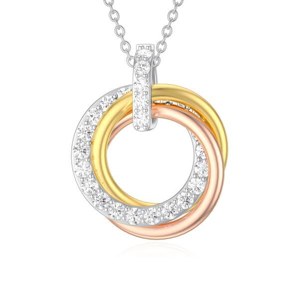 Sterling Silver Tricolor Three Generations Interlocking Pendant Necklace-0