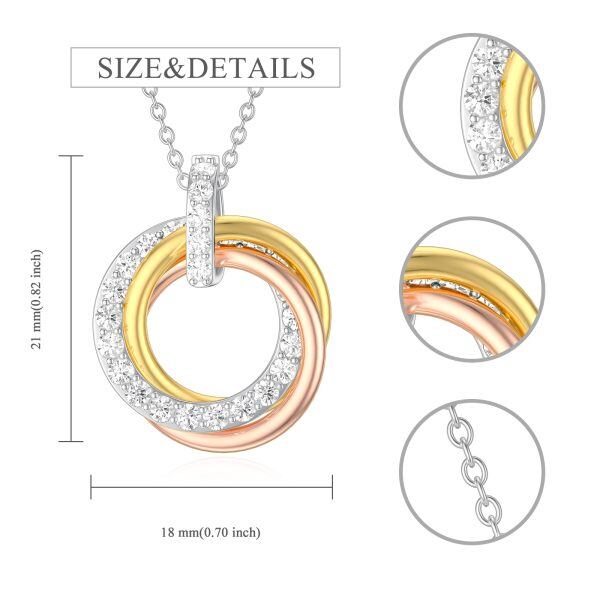 Sterling Silver Tricolor Three Generations Interlocking Pendant Necklace-1