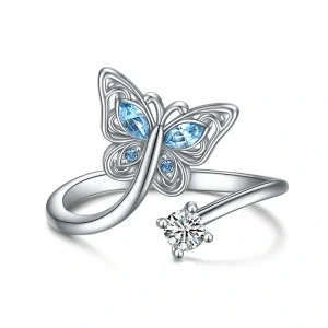 Sterling Silver Butterfly Adjustable Rings-0