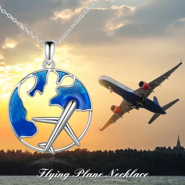 Sterling Silver Enamel Airplane Pendant Necklace-2