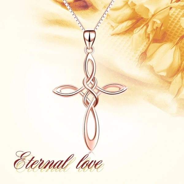 Sterling Silver With Rose Gold Plated Celtic Knot & Cross Pendant Necklace-2