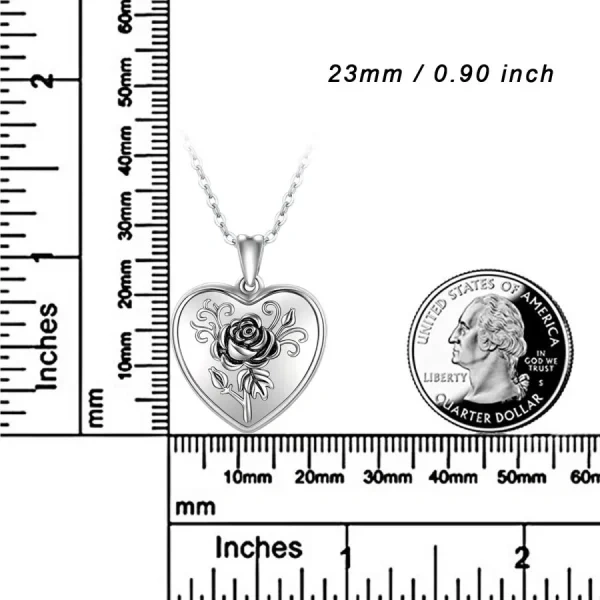 Sterling Silver Rose Flower Heart Locket Necklace -1