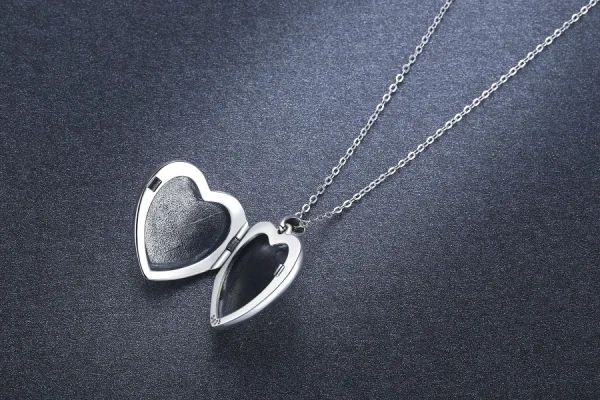 Sterling Silver Rose Flower Heart Locket Necklace -5