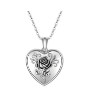 wholesale 925 Sterling Silver Heart Rose Pendant Necklace for Women- Rhodium Plated