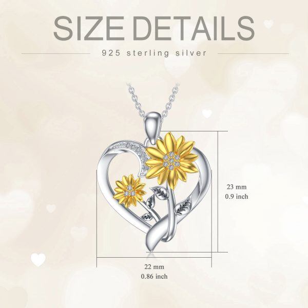 Sterling Silver Two-tone Sunflower Pendant Necklace With Diamond -1