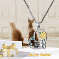wholesale 925 Sterling Silver Cat Lover's Heart Pendant Necklace with Sunflower Charm and Leaves Design - Gifts for Her-0-2