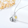 wholesale 925 Sterling Silver Cat Lover's Heart Pendant Necklace with Sunflower Charm and Leaves Design - Gifts for Her-0-4