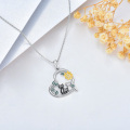 wholesale 925 Sterling Silver Cat Lover's Heart Pendant Necklace with Sunflower Charm and Leaves Design - Gifts for Her-0-5