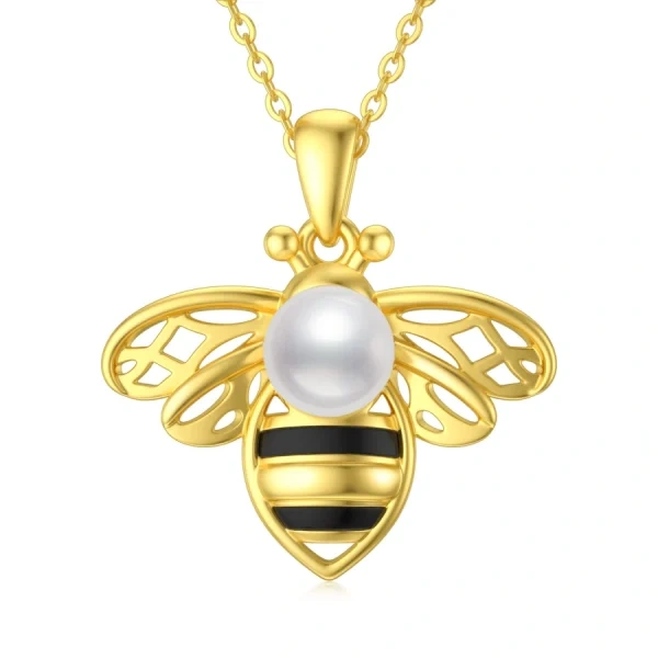 Sterling Silver Two-tone Bee Pendant Necklace With Pearl-0