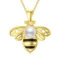 wholesale Gold-Plated 925 Sterling Silver Pearl Bee Charm Necklace for Women-0-0
