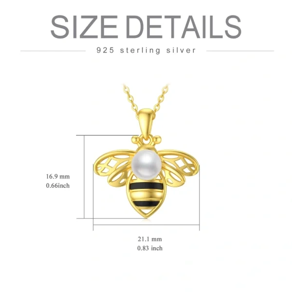 Sterling Silver Two-tone Bee Pendant Necklace With Pearl-1