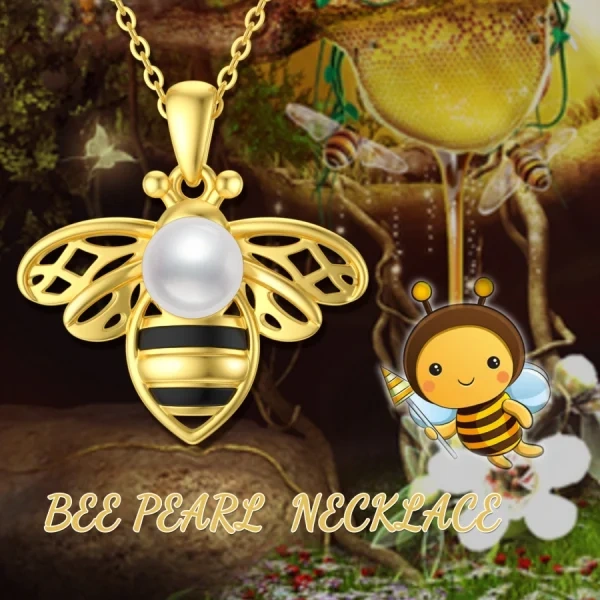 Sterling Silver Two-tone Bee Pendant Necklace With Pearl-2