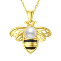 wholesale Gold-Plated 925 Sterling Silver Pearl Bee Charm Necklace for Women- Two Tone