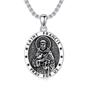 Sterling Silver St Francis of Assisi Necklace With Stainless Steel Chain-0