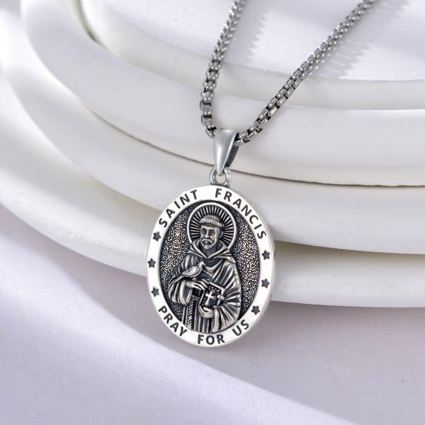 Sterling Silver St Francis of Assisi Necklace With Stainless Steel Chain-4