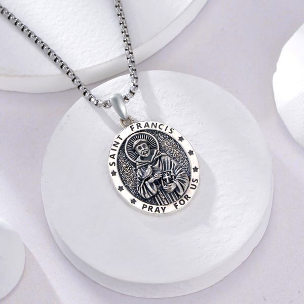 Sterling Silver St Francis of Assisi Necklace With Stainless Steel Chain-5