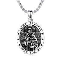 wholesale 925 Sterling Silver Saint Francis Medal Prayer Protective Jewelry for Men & Women - Oxidized/Oxidised