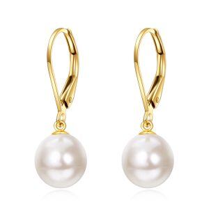 18K Solid Gold Freshwater Pearl Drop Earrings-0