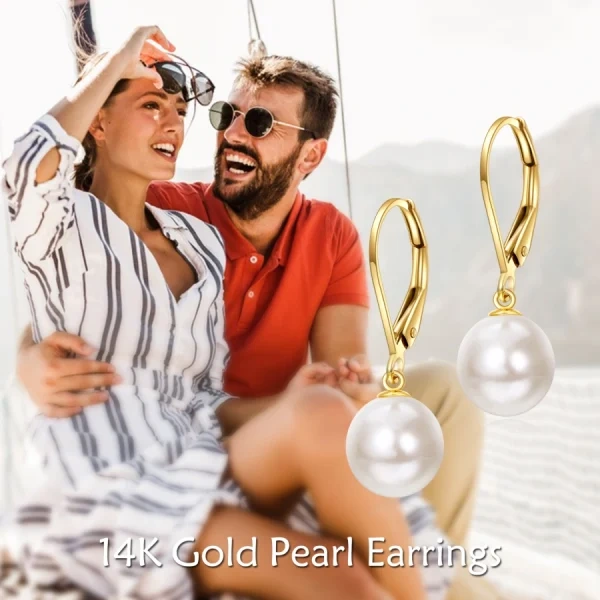 18K Solid Gold Freshwater Pearl Drop Earrings-2