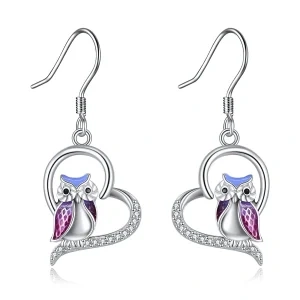 Sterling Silver Owl Drop Dangle Earrings-0