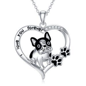 Sterling Silver French Bulldog Heart Pendant Necklace-0