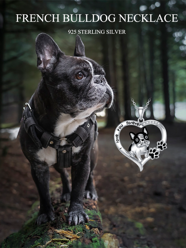 Sterling Silver French Bulldog Heart Pendant Necklace-2