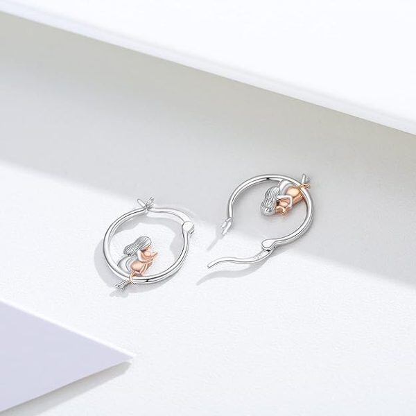 Sterling Silver Girl And Cat Hoop Earrings-2