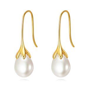 Sterling Silver With Gold Plated Pearl Drop Dangle Earrings-0