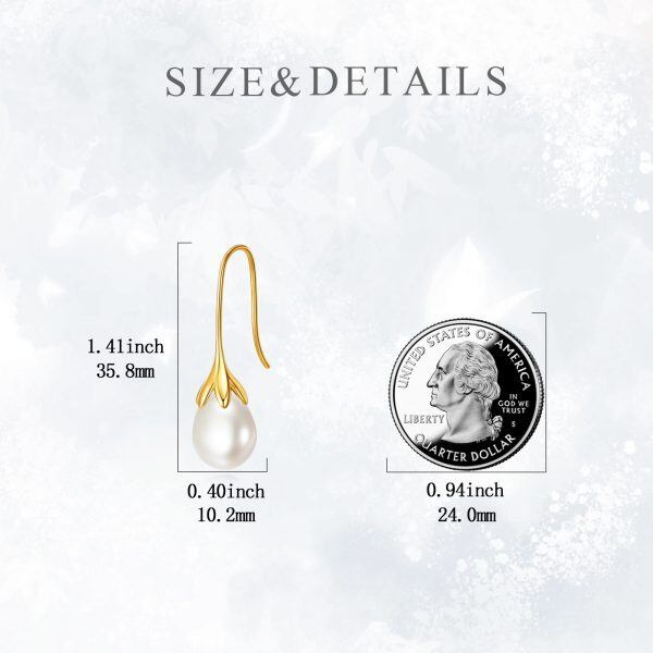 Sterling Silver With Gold Plated Pearl Drop Dangle Earrings-1