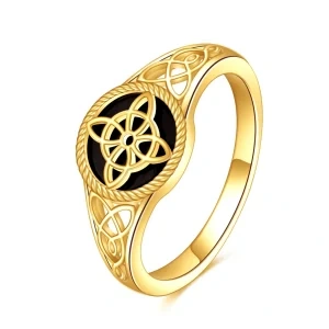 Sterling Silver Celtic Knot Black Onyx Unique Rings-0