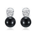 wholesale Silver 925 Sterling Silver with Black Pearls and Cubic Zirconia Studs - Elegant Valentine's Day Jewelry for Women-0-0