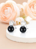 wholesale Silver 925 Sterling Silver with Black Pearls and Cubic Zirconia Studs - Elegant Valentine's Day Jewelry for Women-0-3