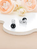 wholesale Silver 925 Sterling Silver with Black Pearls and Cubic Zirconia Studs - Elegant Valentine's Day Jewelry for Women-0-4