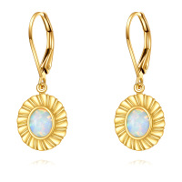 wholesale 14K Gold Opal Flower Shape Leverback Drop Earrings for Women- Gold Plated