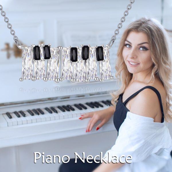 Sterling Silver Music Piano Pendant Necklace-2